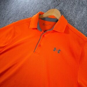 Under Armour Polo Mens L Orange‎ Short Sleeve Performance Loose Stretch #AB977